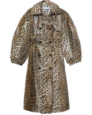 Ganni Belted Leopard Coat - Brown