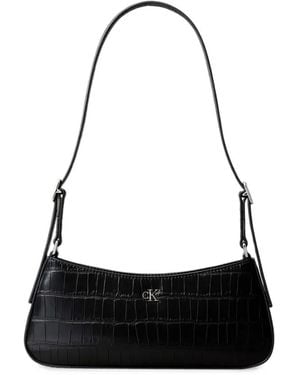 Calvin Klein Monogram Croc-Effect Shoulder Bag - White
