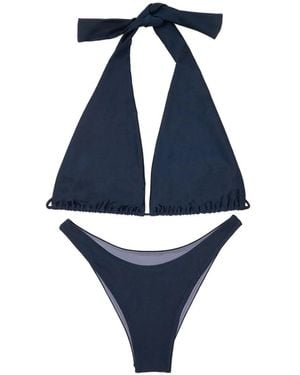 Elegancia Bikini Midnight Con Cuello Halter - Azul