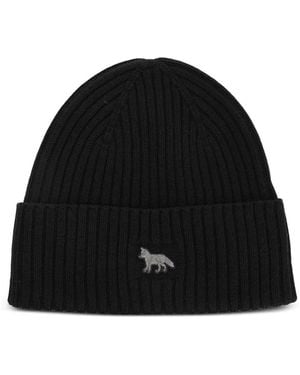 Maison Kitsuné Baby Fox Ribbed Beanie Hat - Black