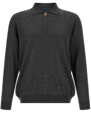 Kiton Half-Zip Wool Polo Shirt - Gray