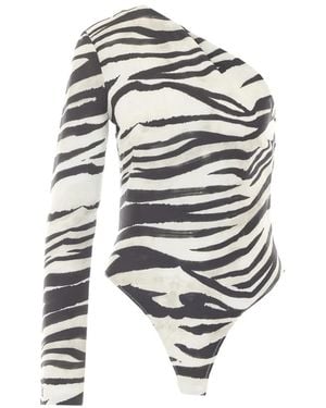 Patrizia Pepe Zebra-Print One-Shoulder Bodysuit - White