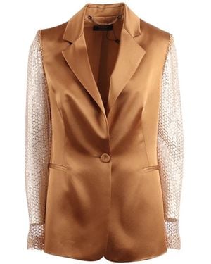Clips Sequin-Embellished Mesh-Sleeve Jacket - Brown