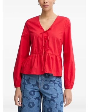 Marc O' Polo Lace-Up Peplum Blouse - Red