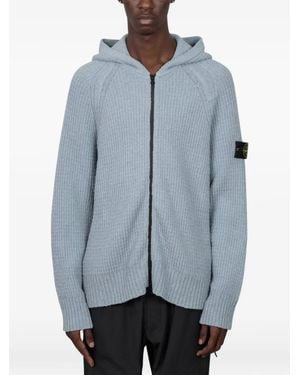 Stone Island 5100005 Full Rib Cotton Bouclé Hooded Zip-Up Jumper - Blue