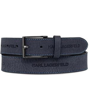KARL LAGERFELD Logo-Embossed Topstitched Belt - Blue