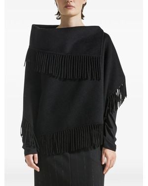 Seventy Poncho En Mezcla De Lana Con Ribete De Flecos - Negro