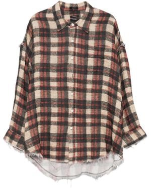 R13 Frayed Plaid-Check Shirt - Brown