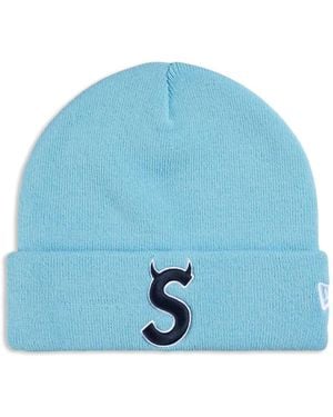 Supreme X New Era Devil S Logo-Embroidered Beanie Hat - Blue