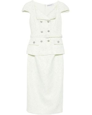 Self-Portrait Embellished Double-Breasted Dress - White