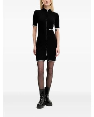 Karl Lagerfeld Zip-front Ribbed Mini Dress - Black