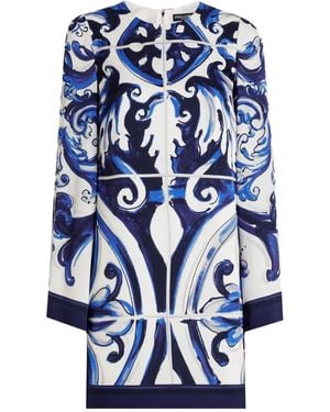 Dolce & Gabbana Majolica-print long-sleeve mini dress - Azul