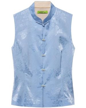 Shanghai Tang Qipao Floral-Jacquard Top - Blue