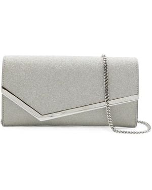 Jimmy Choo Emmie Glitter-Finish Clutch Bag - Grey