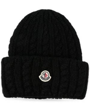 Moncler Berretto Con Applicazione Logo - Nero