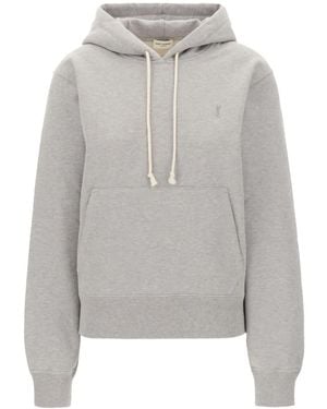 Saint Laurent Cassandre Embroidered Hoodie - Grey