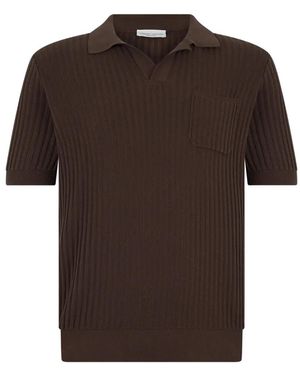 Roberto Collina Ribbed-Knit Polo Coller Short-Sleeve Jumper - Brown
