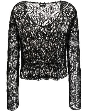 Tom Ford Boat-Neck Open-Knit Top - Black