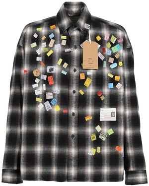 Maison Mihara Yasuhiro Price-Sticker Printed Check Shirt - Black