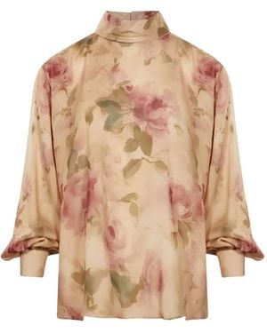 Magda Butrym Floral-Print High-Neck Top - Natural