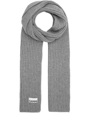 Ganni Ribbed-Knit Scarf - Grey