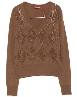 Max Mara Argyle-Pattern Stud-Embellished Sweater - Brown