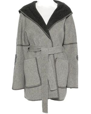 ERMANNO FIRENZE Embroidered Belted Oversized Coat - Gray