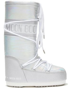 Moon Boot Metallic Logo-Print Snow Boots - White