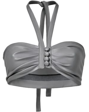 Lika Buttoned Halterneck Top - Grey
