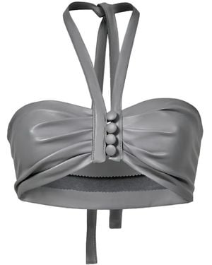 Lika Buttoned Halterneck Top - Gray