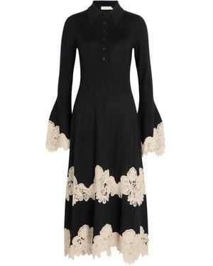 Zimmermann Valiant Lace-Trim Bell-Sleeve Midi Dress - Black