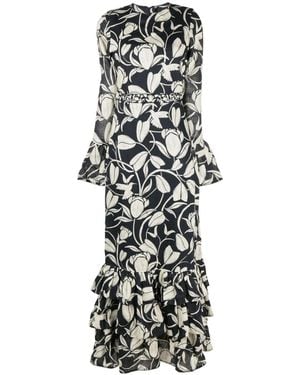 Agua Bendita Annato Flora-Print Ruffled Linen Dress - White