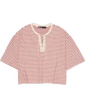 Bimba Y Lola Lace-Up Striped T-Shirt - Pink