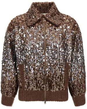 Brunello Cucinelli Cardigan mit Pailletten - Braun