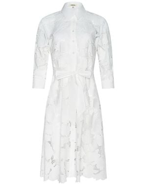 L'Agence May Lace Shirt Midi Dress - White