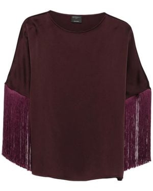 Antonelli Fringe-Trimmed Long-Sleeve Blouse - Red