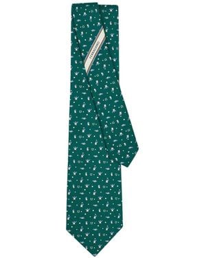 Ferragamo Penguin Print Silk Tie - Verde