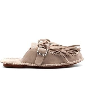 Elena Iachi Fringing Buckle Mules - Natural