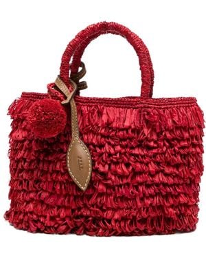 AFAR Fringed Raffia Tote Bag - Red