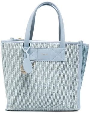 Furla Leather-Trim Tote Bag - Blue