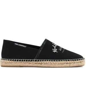 KARL LAGERFELD Logo-Embroidered Braided-Sole Espadrilles - Black