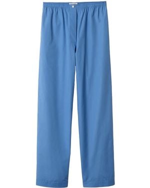 Miu Miu Embroidered-Logo Poplin Trousers - Blue