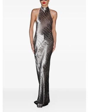 The Sei Halterneck Bias-Cut Maxi Gown Dress - Metallic