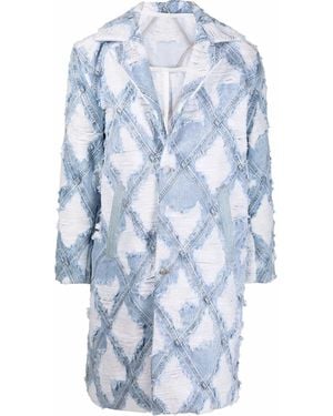 DIESEL Distressed-Denim Patchwork Coat - Blue