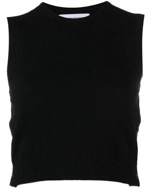 Thom Browne Cashmere Cropped Crew Neck Shell Top - Black