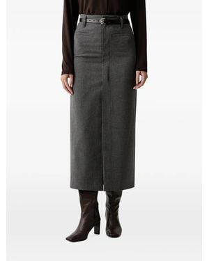 ELEH Pinstripe-Pattern Front-Slit Skirt - Black