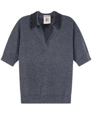 Semicouture Bead-Embellished Knitted Sweater - Blue