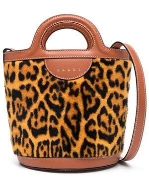 Marni Mini Tropicalia Leopard-Print Bucket Bag - Metallic