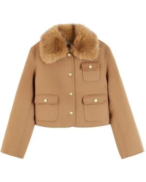 Tommy Hilfiger Faux-Fur Collar Pocket-Detail Jacket - Natural
