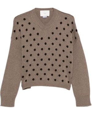 Vanisé Polka-Dot V-Neck Jumper - Brown
